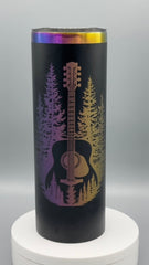 Guitar & Pine Tree Tumbler | 20 oz Insulated Music Lover Cup | Handmade Laser Engraved Guitar Travel Mug | Musician Gift