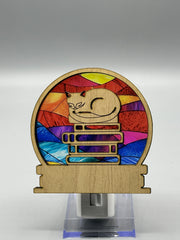 Cat Night Light with Books – Sleeping Cat LED Night Light | Stained Glass Style Acrylic | Book Lover Gift | Cozy Reading Light | 4"x4"