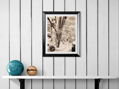 Sepia Artist Tools Art Print | Realistic Mason Jar Drawing (11x14 matted to 16x20 Unframed)