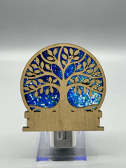 Tree of Life LED Night Light – Stained Glass Style Wood & Acrylic Night Light | Spiritual Home Decor | Handmade Ambient Lighting | 4"x4"