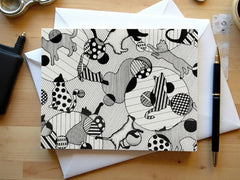 Black & White Cat Art Cards: Modern Abstract Kitty Note Card Set