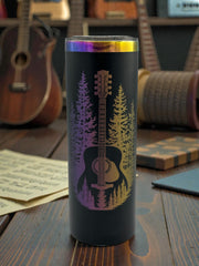 Guitar & Pine Tree Tumbler | 20 oz Insulated Music Lover Cup | Handmade Laser Engraved Guitar Travel Mug | Musician Gift