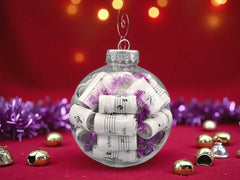 Large 4 inch Sheet Music Christmas Ornament  | Fuchsia Accents