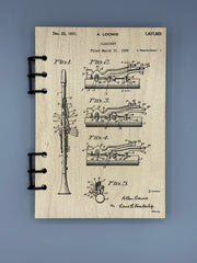 Clarinet Patent Journal A5 | Vintage Instrument Patent Journal | Refillable Wood Cover Notebook