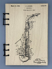 Saxophone Patent Journal – Musician Notebook, Vintage Sax Blueprint Design