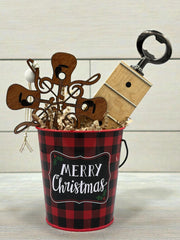 Guitarist Gift Set | Reclaimed Guitar Neck Bottle Opener + Ornament + Tag in Holiday Bucket