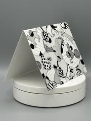 Black & White Cat Art Cards: Modern Abstract Kitty Note Card Set