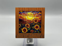 Wildflower Engraved Interchangeable LED Night Light – Stained Glass Style Acrylic Insert | Mountain & Floral Designs | Handmade Wood Frame | Cozy Ambient Lighting