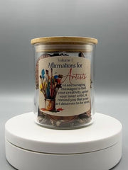 Affirmations for Artists Volume 1 | 14 Wooden Affirmation Tokens in Glass Jar | Creative Inspiration Gift for Artists, Makers & Creatives