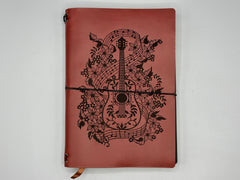 Refillable A5 Guitar Journal – Traveler Notebook with Music Notes & Floral Design, 200 Pages 100gsm Thick Paper, Ruled Lined, 5.5" x 8.1"