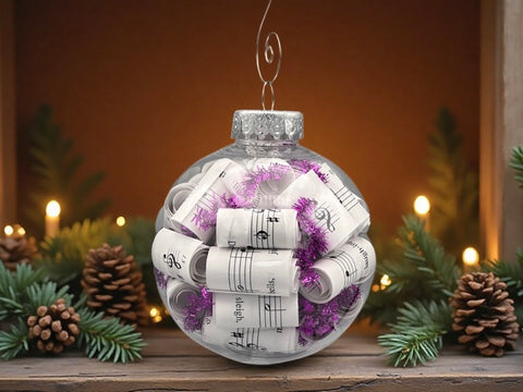 3" Handmade Sheet Music Ornament with Fuchsia Accents