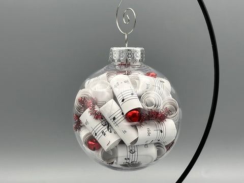Large 4 inch Sheet Music Christmas Ornament  | Red Accents