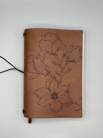 Refillable A5 Magnolia Journal – Traveler Style Notebook, 200 Pages 100gsm Thick Paper, Ruled Lined Writing Journal, 5.5" x 8.1"
