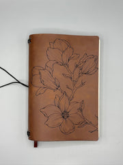 Refillable A5 Magnolia Journal – Traveler Style Notebook, 200 Pages 100gsm Thick Paper, Ruled Lined Writing Journal, 5.5" x 8.1"