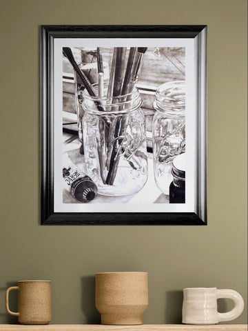 Artist's Tools Art Print | Black & White Drawing 11x14 matted to 16x20