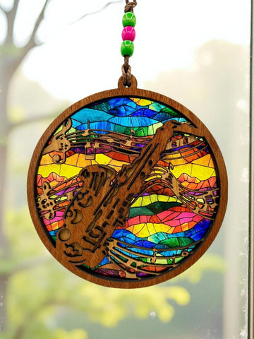 Handmade Saxophone Suncatcher | Faux Stained Glass Music Decor