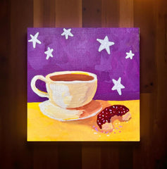 Stars and Sprinkles Original Acrylic Painting on Wood | Coffee & Donut Art | Whimsical Kitchen Decor
