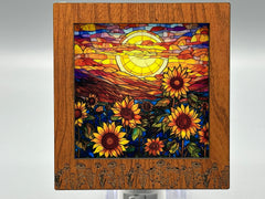 Wildflower Engraved Interchangeable LED Night Light – Stained Glass Style Acrylic Insert | Mountain & Floral Designs | Handmade Wood Frame | Cozy Ambient Lighting
