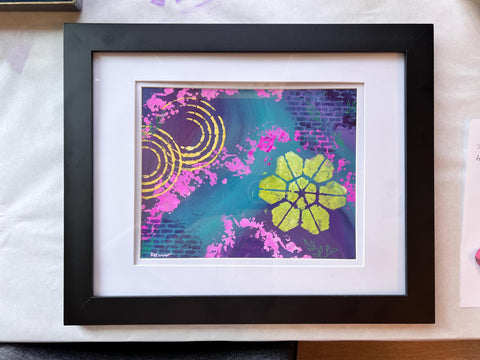 Pond Reflection | Original Abstract Acrylic Painting | Framed Contemporary Art | Vibrant Wall Decor by Kathy OConner