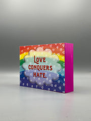Love Conquers Hate Wood Art Box – Rainbow Inspirational Decor – Handmade Art