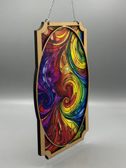 Geometric Rectangle & Circle Suncatcher | Eco Wood & Acrylic | Handcrafted in Colorado