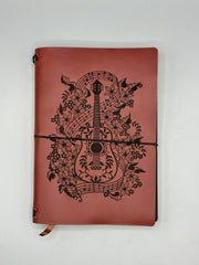 Refillable A5 Guitar Journal – Traveler Notebook with Music Notes & Floral Design, 200 Pages 100gsm Thick Paper, Ruled Lined, 5.5" x 8.1"