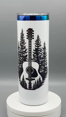 Guitar & Pine Tree Tumbler | 20 oz Insulated Music Lover Cup | Handmade Laser Engraved Guitar Travel Mug | Musician Gift