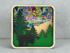 Mountain Suncatcher Window Sitter – Bear Forest Scene Decor