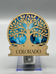 Colorado Tree of Life Night Light – Engraved Wood LED Night Light | Stained Glass Style Acrylic | Colorado Gift | Handmade Home Decor | 4"x4"