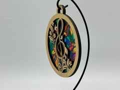 5 inch Treble Clef & Floral Inlay Stained Glass Style Suncatcher – Musical Window Hanging Ornament