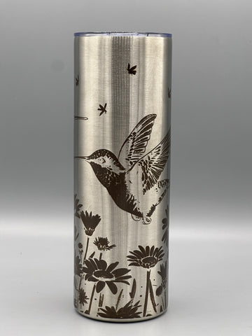 Hummingbird Wildflower Tumbler | 20 oz Insulated Stainless Steel Cup | Nature Inspired Laser Engraved Travel Mug