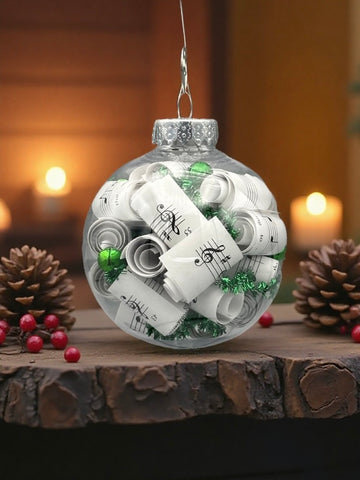 Large 4 inch Sheet Music Christmas Ornament  | Green Accents