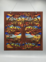 Tree of Life Suncatcher – 9" Handmade Wood & Colorful Acrylic Window Hanging | Stained Glass Style Nature Decor
