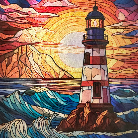 Red & White Lighthouse Night Light Scene