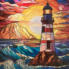 Red & White Lighthouse Night Light Scene