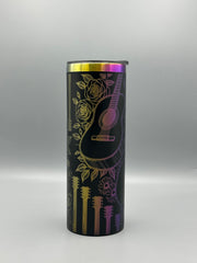Laser Engraved Guitar & Floral Tumbler | 20oz Stainless Steel Music Lover Gift | Insulated Travel Cup with Straw