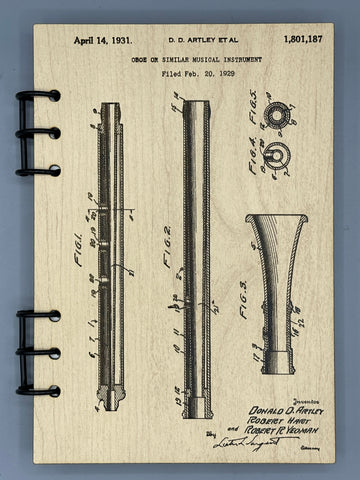 Oboe Patent Journal – Musician Notebook, Vintage Oboe Blueprint Design
