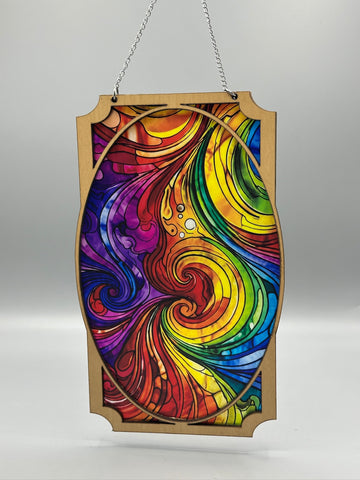 Geometric Rectangle & Circle Suncatcher | Eco Wood & Acrylic | Handcrafted in Colorado