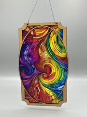 Geometric Rectangle & Circle Suncatcher | Eco Wood & Acrylic | Handcrafted in Colorado