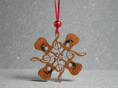 4.5" Guitar Snowflake Ornament with Ribbon & Bead | Music Lover Gift | Music Teacher Christmas Decor