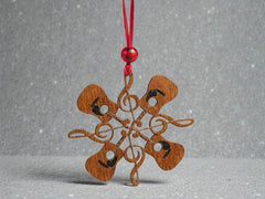 4.5" Guitar Snowflake Ornament with Ribbon & Bead | Music Lover Gift | Music Teacher Christmas Decor