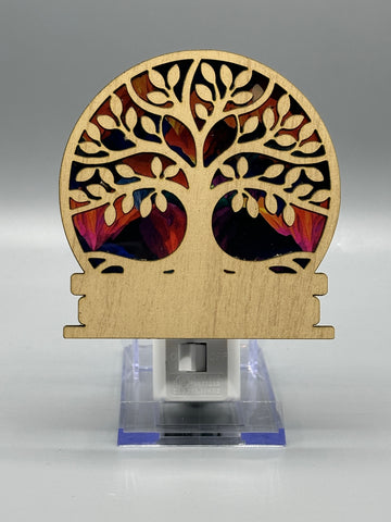 Tree of Life LED Night Light – Stained Glass Style Wood & Acrylic Night Light | Spiritual Home Decor | Handmade Ambient Lighting | 4"x4"