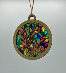 5 inch Treble Clef & Floral Inlay Stained Glass Style Suncatcher – Musical Window Hanging Ornament
