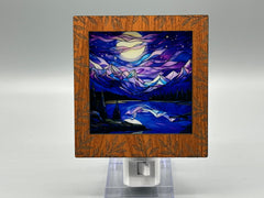 Leaf Engraved Interchangeable LED Night Light – Stained Glass Style Acrylic Insert | Mountain & Floral Designs | Handmade Wood Frame | Cozy Ambient Lighting