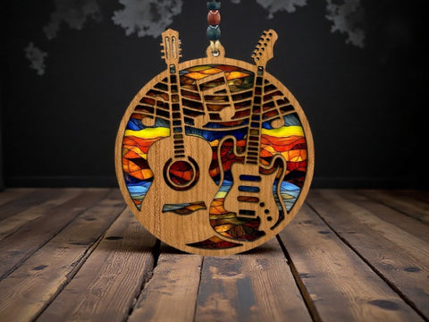 Handmade Two Guitars Suncatcher | Wood & Acrylic Stained-Glass Style
