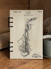 Saxophone Patent Journal – Musician Notebook, Vintage Sax Blueprint Design