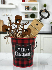 Guitarist Gift Set | Reclaimed Guitar Neck Bottle Opener + Ornament + Tag in Holiday Bucket
