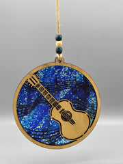 Handmade Guitar Suncatcher: Birch Walnut Acrylic Faux Stained Glass