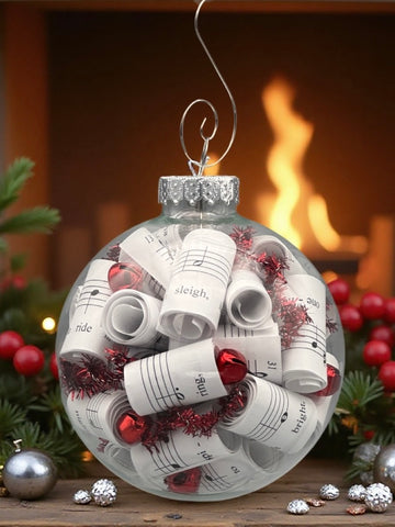 3" Handmade Sheet Music Ornament with Red Accents