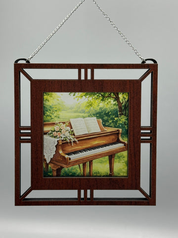 Piano Garden Suncatcher | Handmade Window Hanging | Acrylic & Wood Music Lover Gift |
